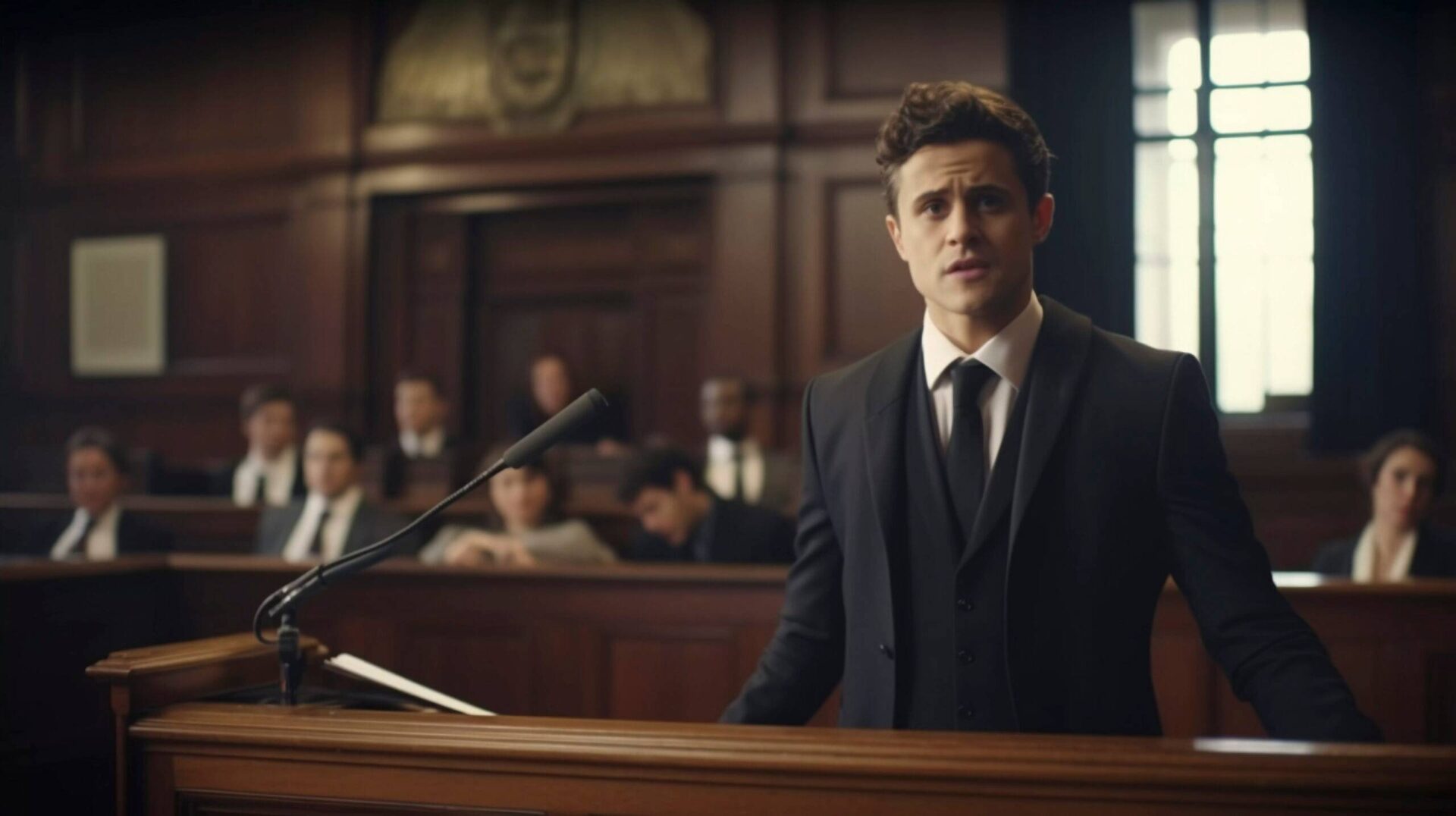 Lawyer giving closing arguments in a courtroom. SCHADS Award disputes.